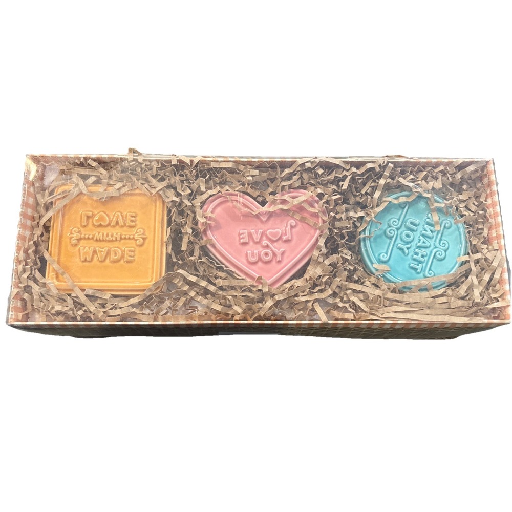 New 3 Hallmark Cookie Stamp Press Made With Love, Thank You, Love You Ceramic